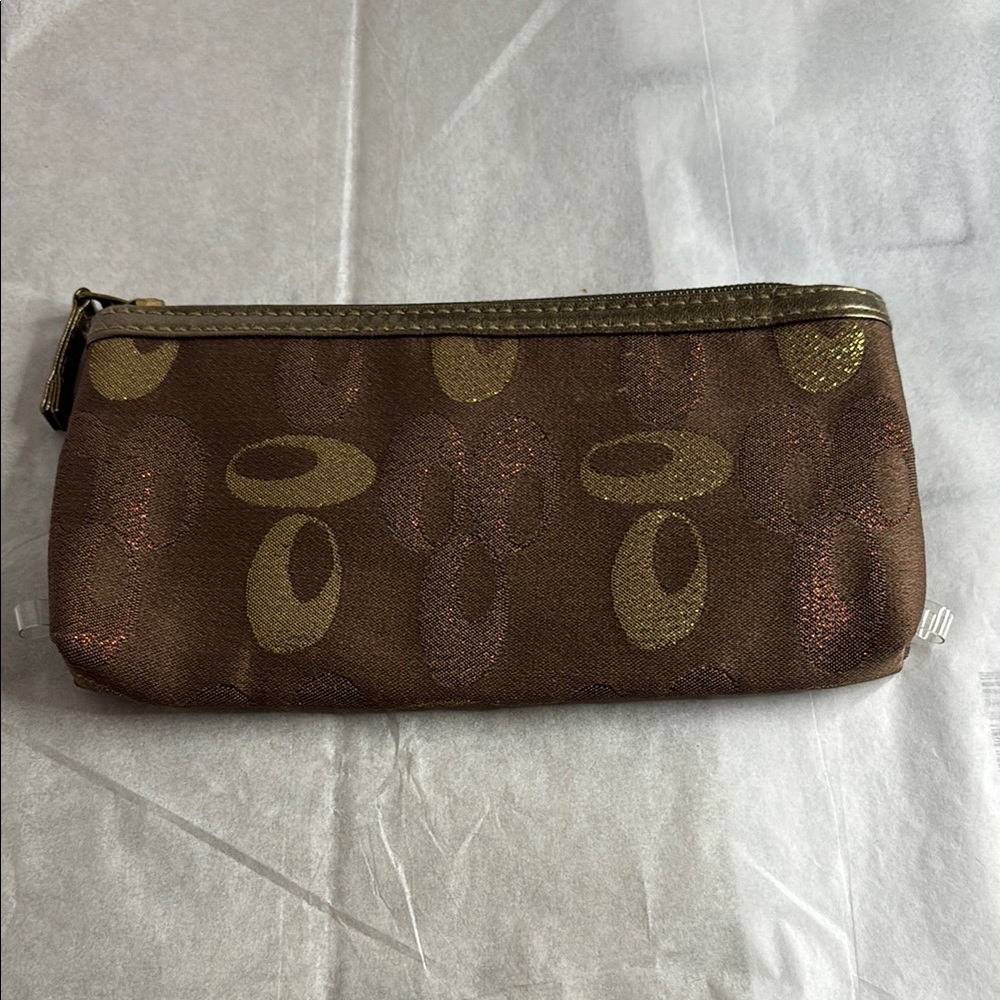 Brown and Gold Signatures Patterned Clutch
